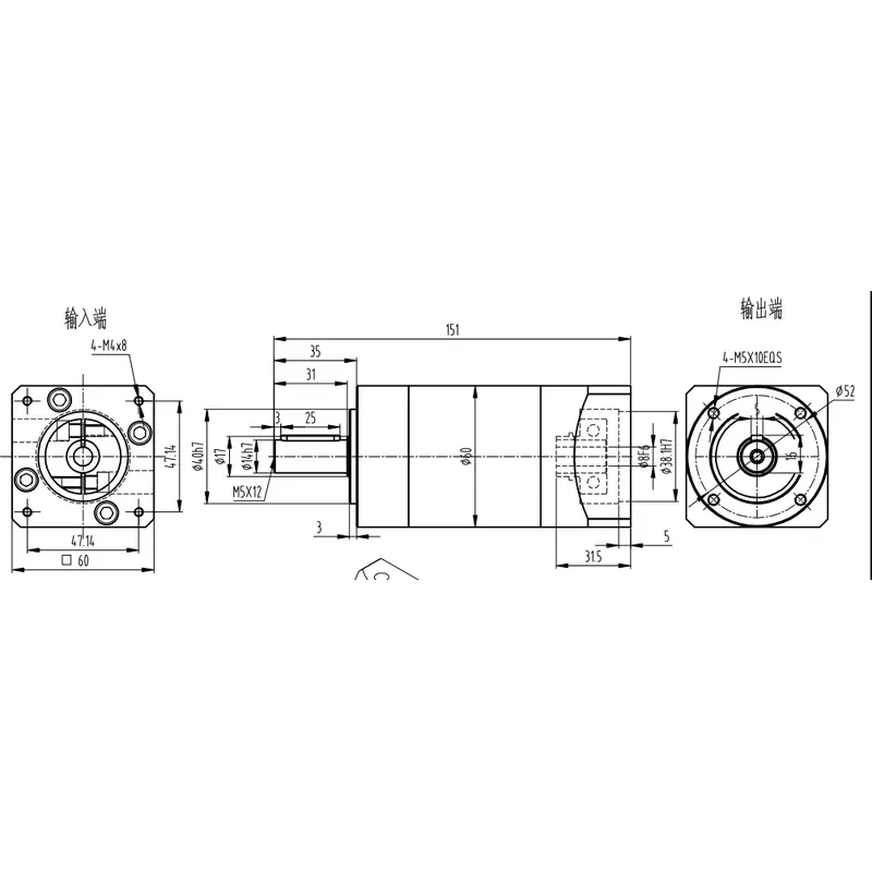 60mm Reducer PLE 100:1 for Lichuan Stepper and Servo System