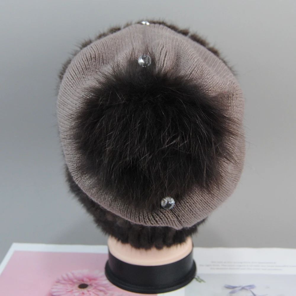 2024 Hot Sale Women Fashion Real Mink Fur Knitted Hats Female Knit Good Elastic Mink Fur Beanies Cap Winter Warm Natural Fur Hat