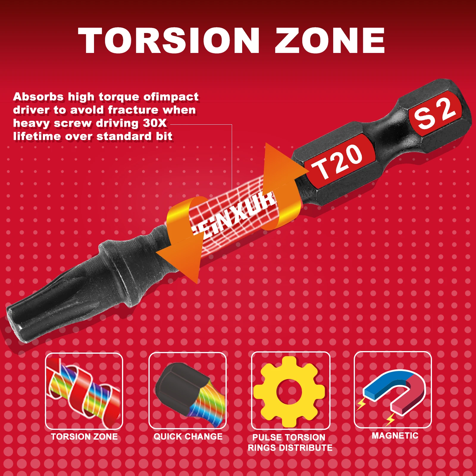Geinxurn T20 Impact Tough Magnetic Screwdriver Bit Set, #20 Torx Head Power Bits, S2 Alloy Steel Star Bits with Storage M-Box