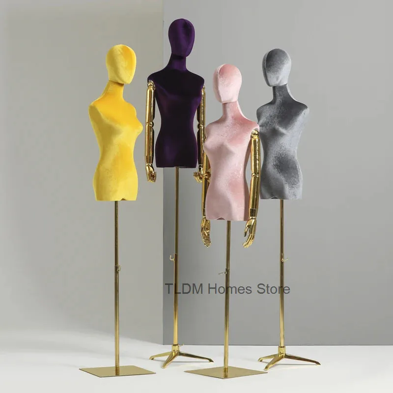 

Dressmaker Mannequins Clothing Store Color Model Velvet Female Model Props Puppet Gold Plating Mannequin Display Stands T