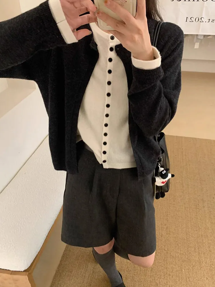 

Модный вязаный шерстяной кардиган, повседневный длинный све, лоскутный дизайн, удобный для поездок на работу, стандартный крой, корейская версия