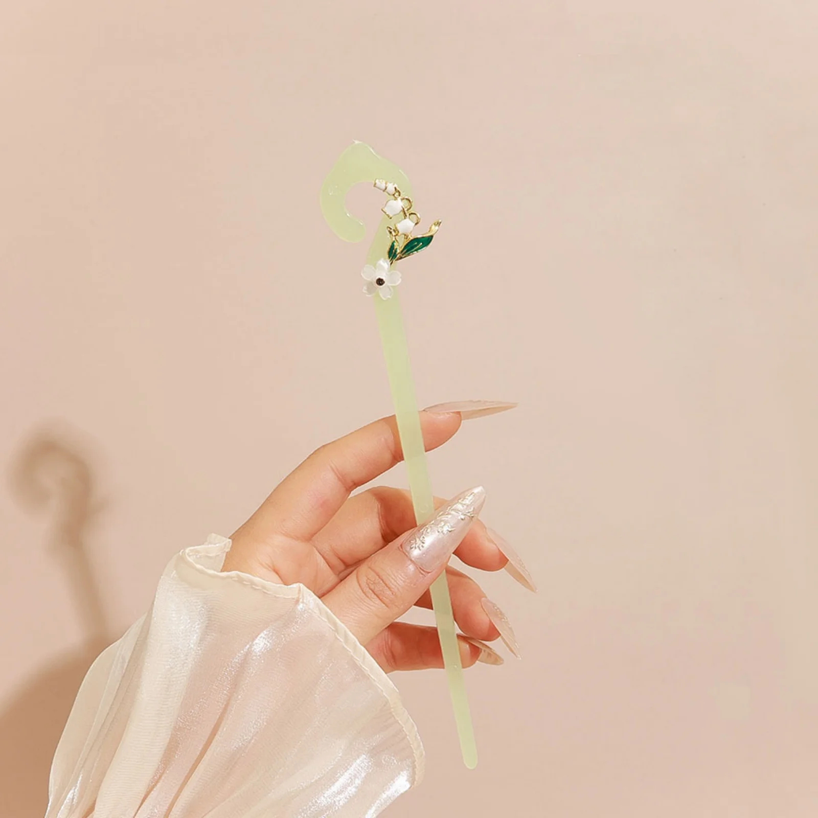 1 Stück grüne und weiße Blumen-Haarstäbchen, Jade – wie Haarnadeln-Set, perfekt für empfindliche und anmutige Hochsteckfrisuren von Frauen – Detail 3