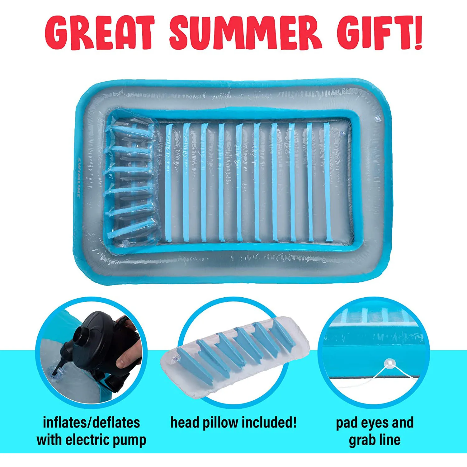 

Inflatable Suntan Tanning Pool Lounge Float with Pillow