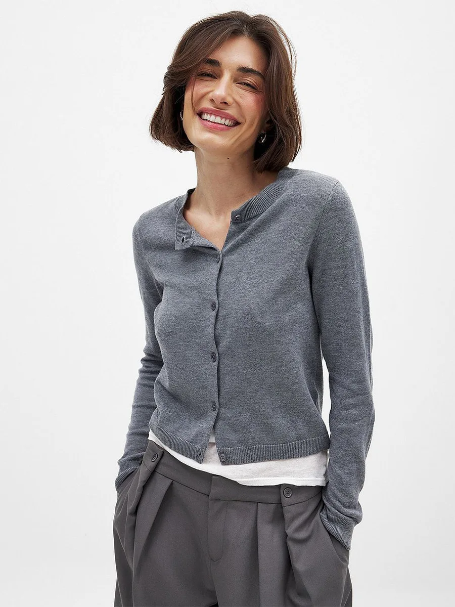 

Autumn Women's Solid Color Knit Cardigan New Round Neck Thin Sweater Knit Base Layer Top Jumpers