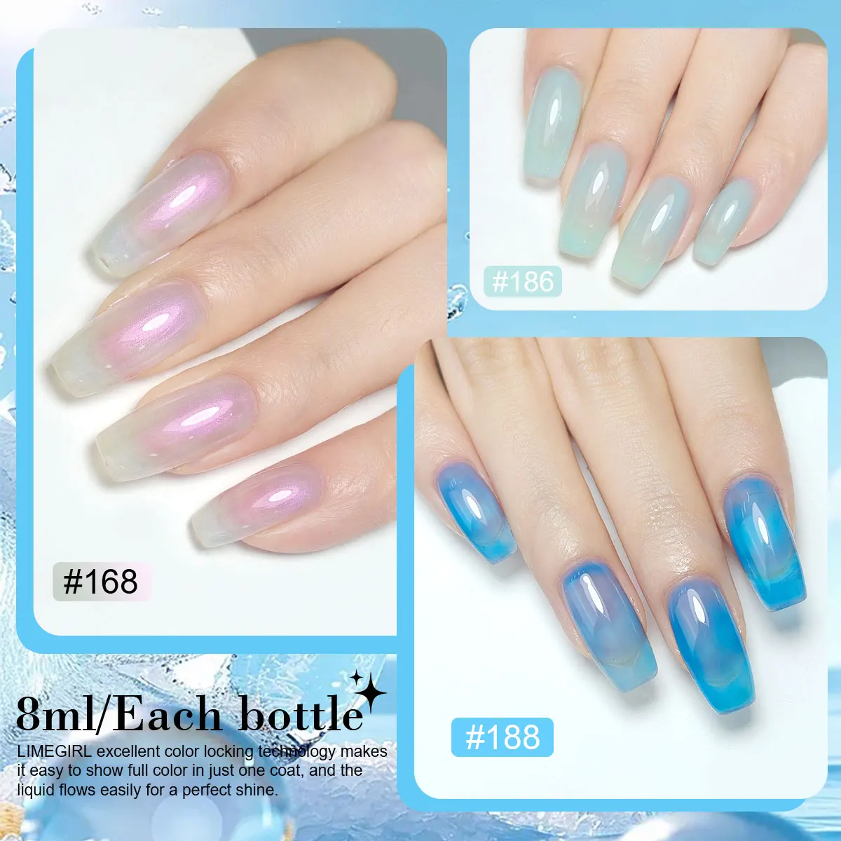 LIMEGIRL 6Pcs/Set Gel Nail Polish kit Transparent Blue Vernis Semi-Permanent UV Gel Nail Art Varn Nail Polish Gel kit