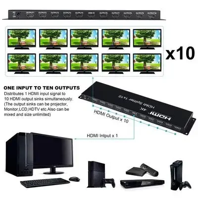 4K 30 هرتز HDMI الفاصل 1 في 10 خارج HDMI موزع الفيديو 1x10 فيديو متعدد الشاشات الفاصل مكبر للصوت لأجهزة الكمبيوتر المحمول إلى شاشة التلفزيون