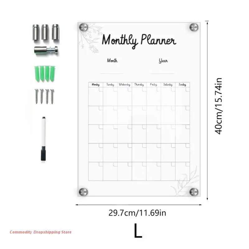 Erasable Family Schedule Planner, Acrylic Calendar Board, Wall Mounted, Weekly Whiteboard, Easy to Install