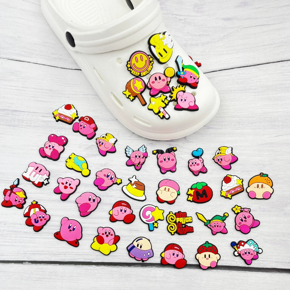 16/25pcs Kirby Cartoon Shoes Accessories Fit sandals Clog Backapck Wristbands Shoes decorate Christmas Parties Charms Kids Gift
