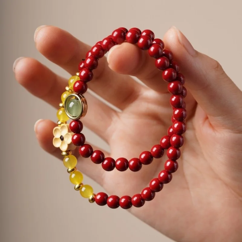 

Cinnabar Red Bead Purple Gold Sand 6mm Multi-loop Bracelet for Men and Women in Their Zodiac Year