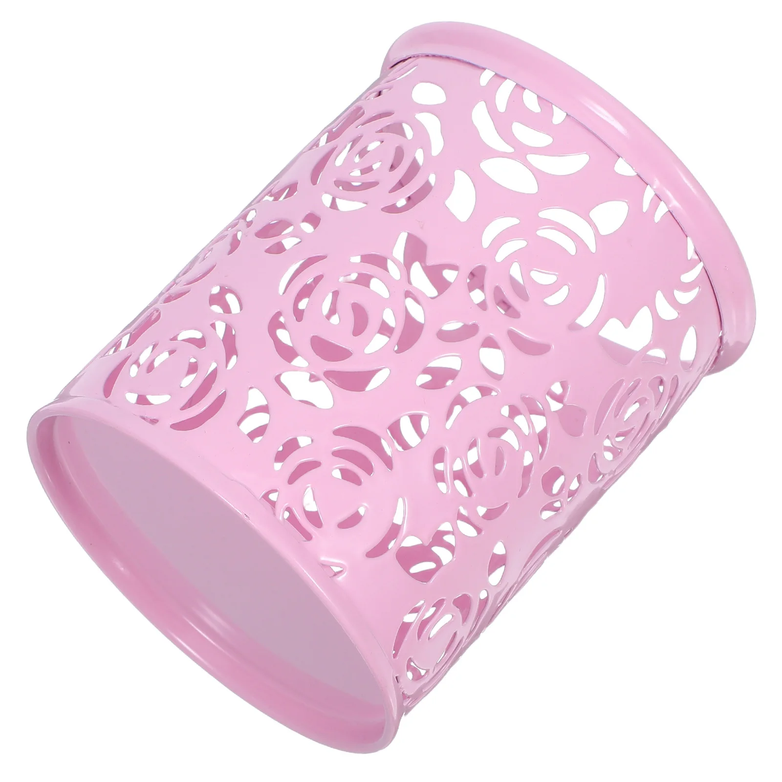 

Metal Rose Flower Hollow Pencil Holder Pink Lightweight Pen Container Organizer Desk Decoration Pencil Container