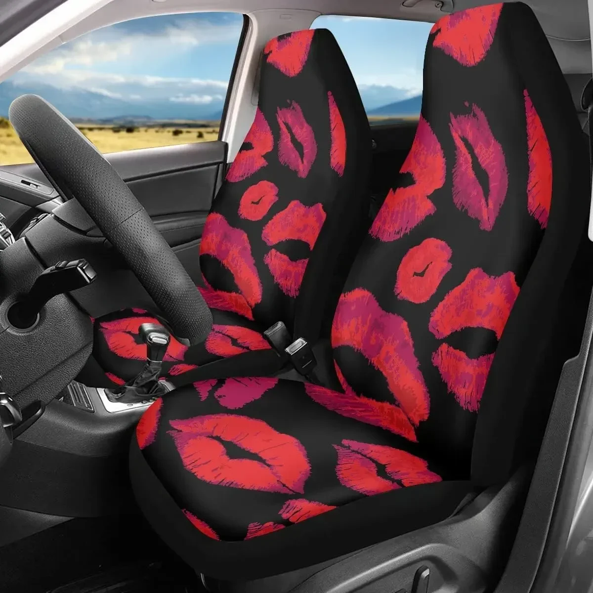 Car Seat Cover Red Kiss Print Sweet Kiss Lips Repeat Universal Seat Covers for Front Seats for Auto Truck Van SUV 2 Pcs