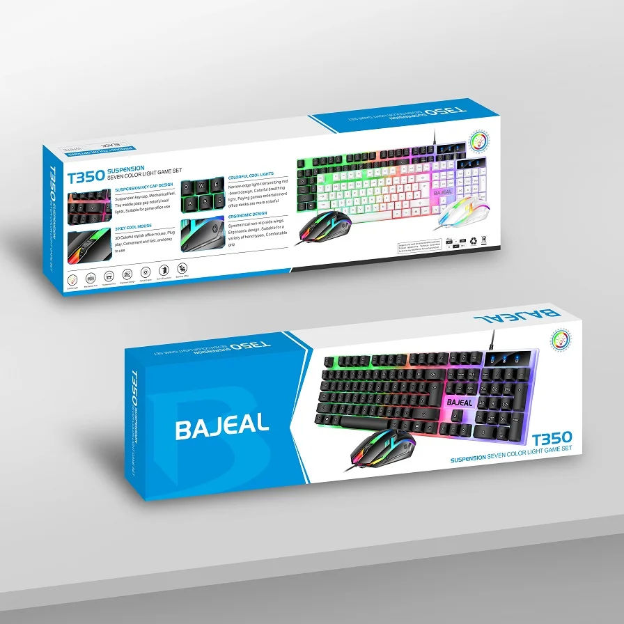 Imagem -03 - Bajeal-teclado Retroiluminado e Mouse Gaming Combo Interface Usb T350 104 Teclas Escritório Home Gamer