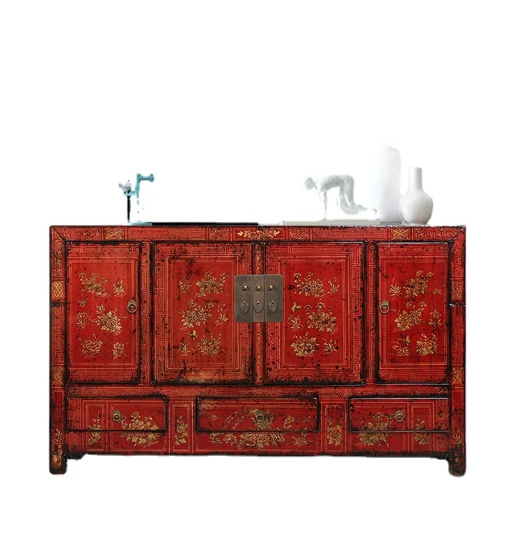 

Chinese Antique Furniture Solid Wood Hand Painted Sideboard Cabinet