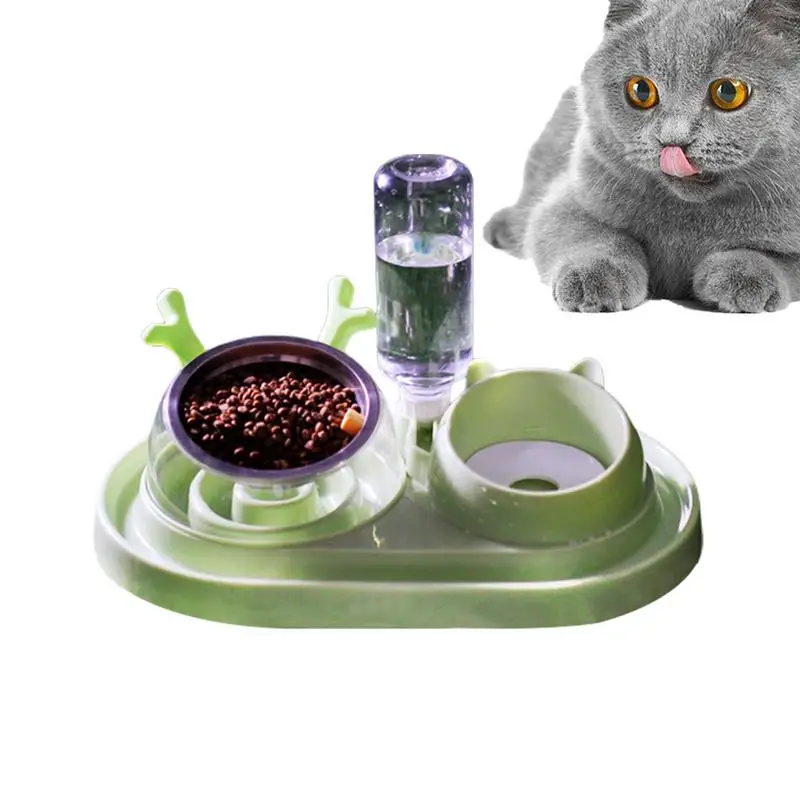 

Cat Feeder And Water Dispenser Set 15 Tilted Bowl Automatic Water Dispenser Bottle Curved Bowl Mouth Raised Cat Bowls Feeder And