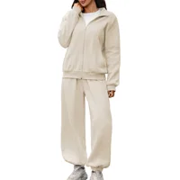 Women's 2 Piece Tracksuit Set Full Zip Lapel Sweatshirt and Jogger Pants Casual Loose Fit Sportswear Lounge Outfits - Image 3