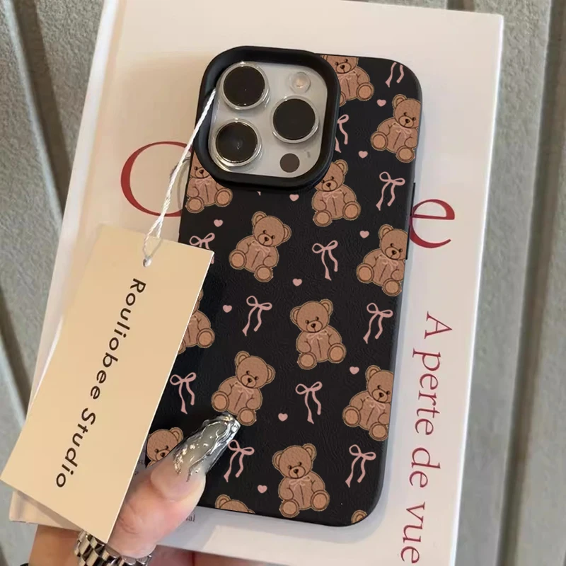 Cute Bow Tie Bear Lichee Pattern Phone Case For Samsung Galaxy S25 FE S24 Ultra S23 Plus S22 A36 A56 A55 A54 A16 A15 A35 Cover view 5