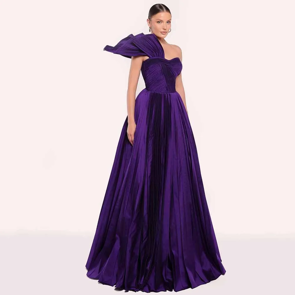 

Modern Purple Evening Gowns For Women Satin A-line Elegant Party Dress One-shoulder Pleat Ruched Prom Dress Long 2025