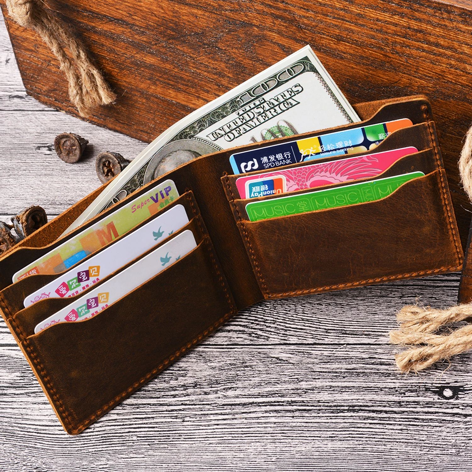 

AIGUONIU Genuine Leather Wallets Bifold Purse Vintage Crazy Horse Leather Clutch Men Wallets Retro Coin Pocket Women Men Wallets
