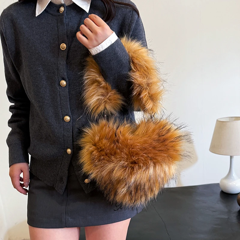 

High Quality VELOUR Bag For Women Fashion Underarm Shoulder Bags 2024 Winter Warm Faux Fur Handbag Purse Tote Clutch Bag