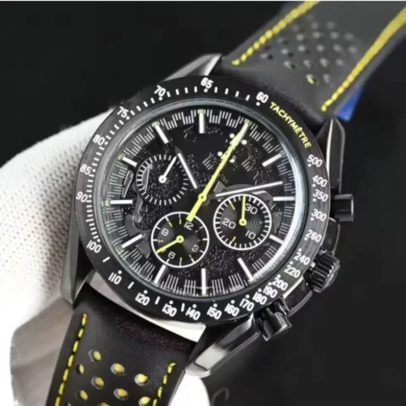 

Top Quality Full Black Luxury New Mens Automatic Mechanical Watch Stainless Steel Leather Canvas Strap Sapphire Wristwatch 44mm