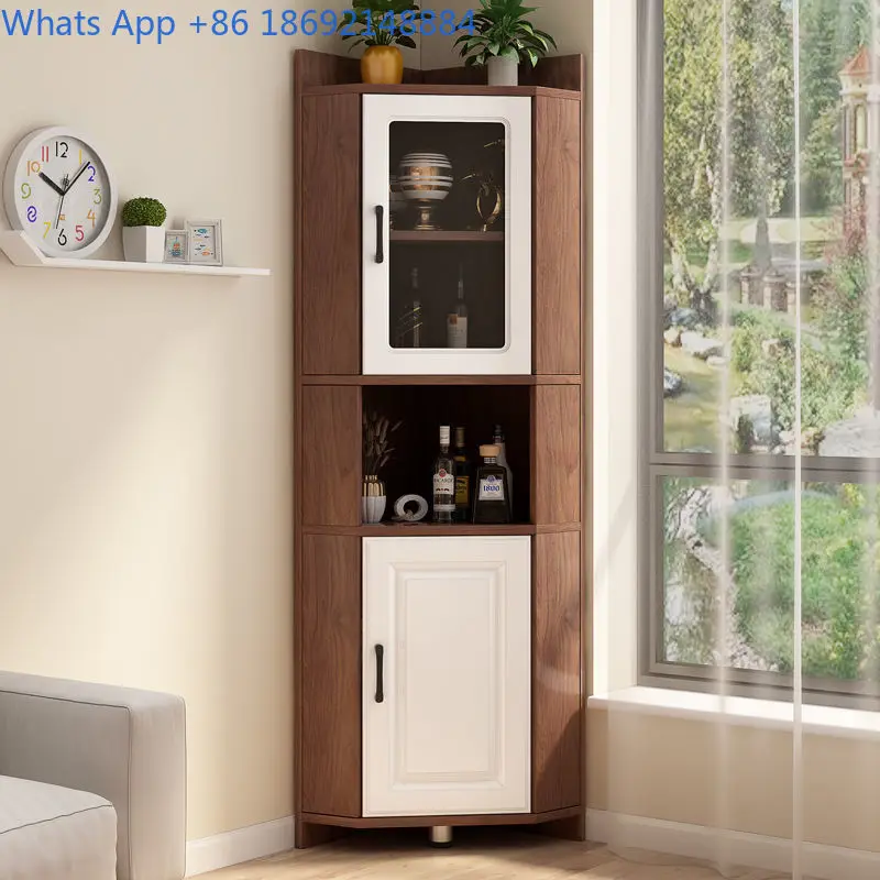Corner Triangle Solid Wood Corner Storage Cabinet Wall-Mounted Kitchen Bedroom Glass Living Room Glass Wine Cabinet