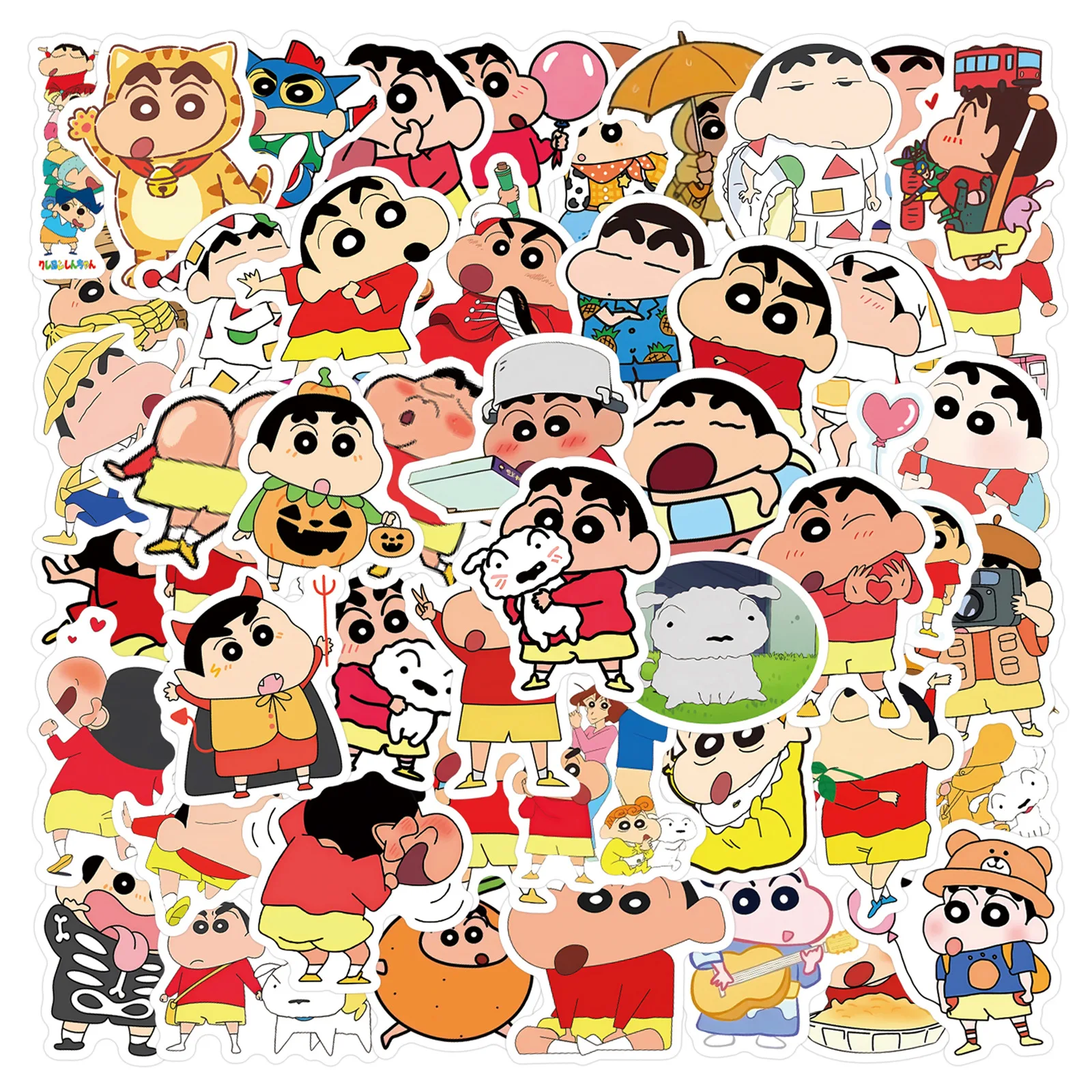 New 60pcs Shinchan Stickers Cute Cartoon Doodle Decals for DIY Crafts Fridge Laptop Skateboard Decoration