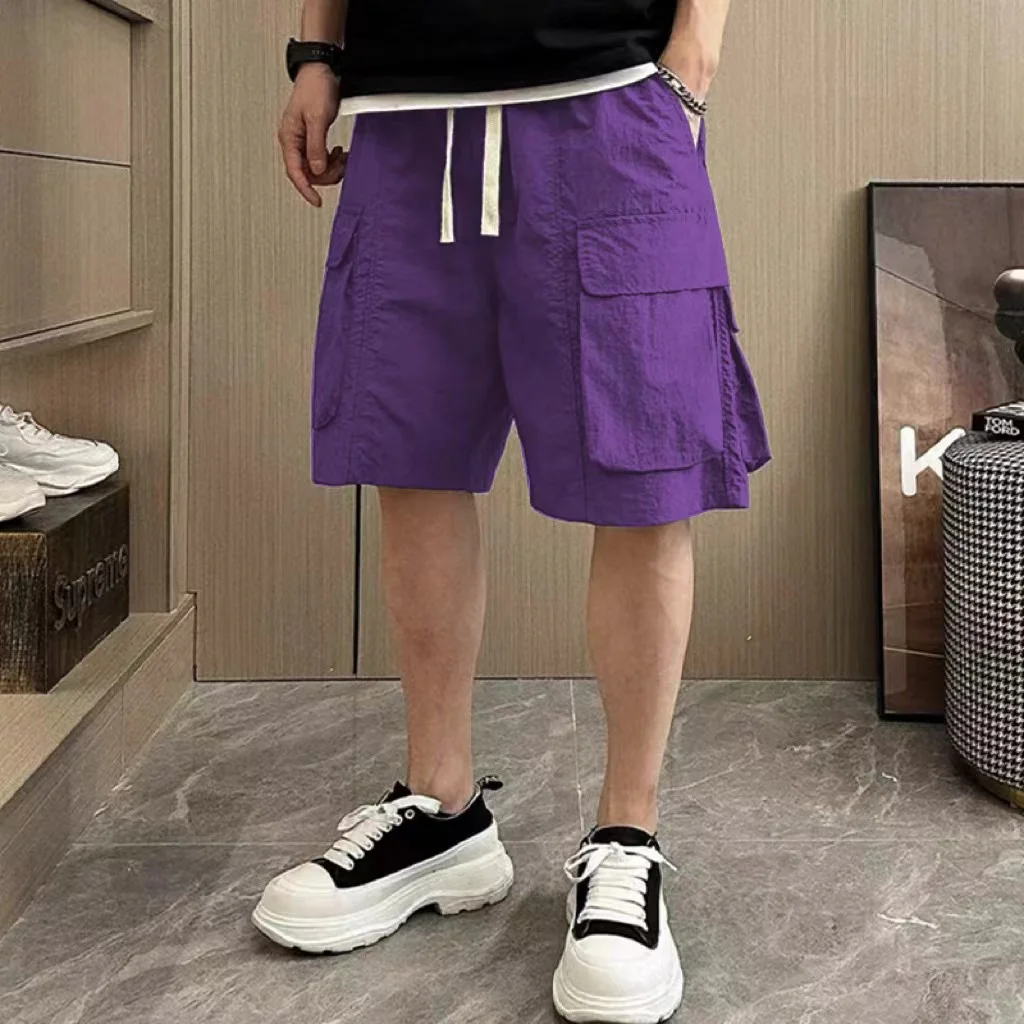 

American Sle Men's Workwear orts Summer Thin Qui Dry Baskeall Sports Pants Trendy Loose ket Casual Five-Quarter Le...