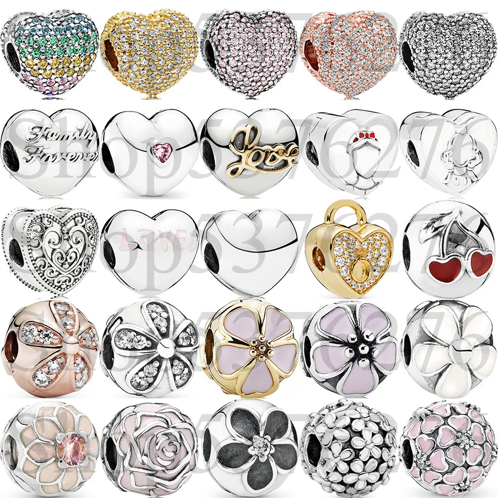 

925 Silver Bead Steady Open My Heart Darling Daisy Cherry Blossom Clip Charm For Fashion Women Bracelet Bangle Gift DIY Jewelry