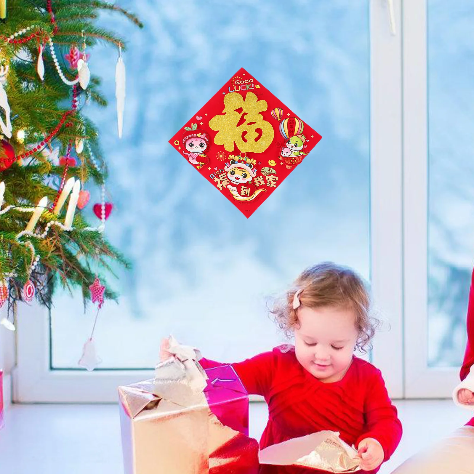 Year of The Snake 2025 3D Cartoon Fu Character Sticker Chinese New Year Window Clings Festive Decoration Fu Window Sticker