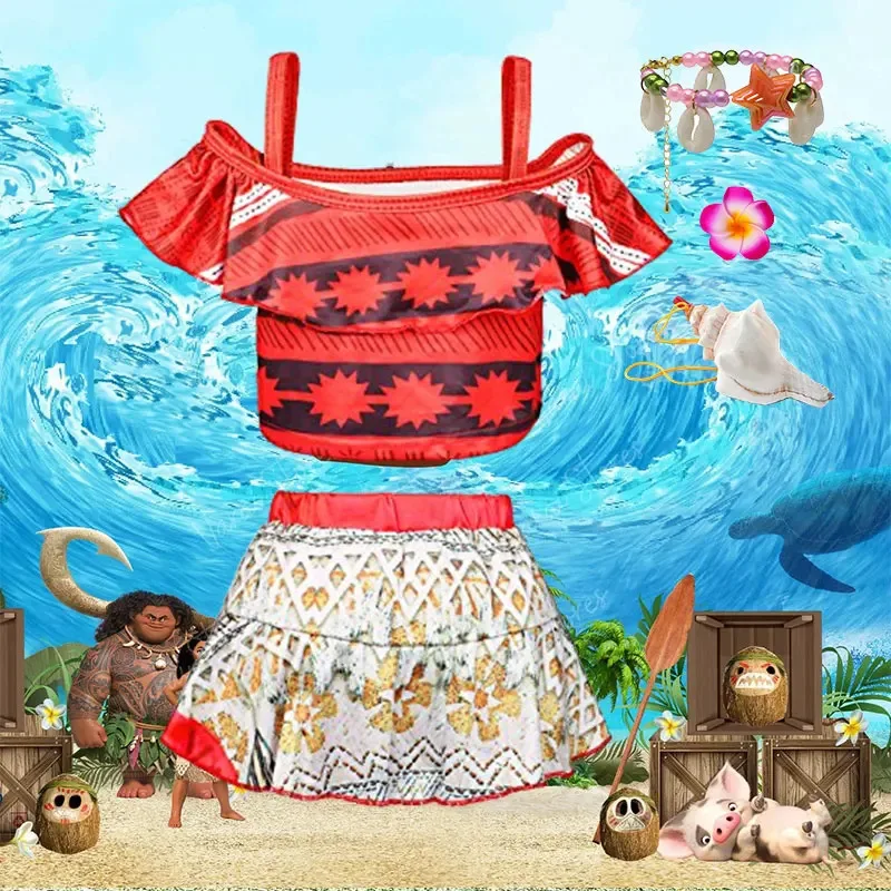 

Летний пляжный купальник Моаны для малышей, комплект из двух предметов, бикини для маленьких девочек, одежда для плавания принцессы, одежда для бассейна Ocean Voyager Vaiana, форма для бассейна, 3 года