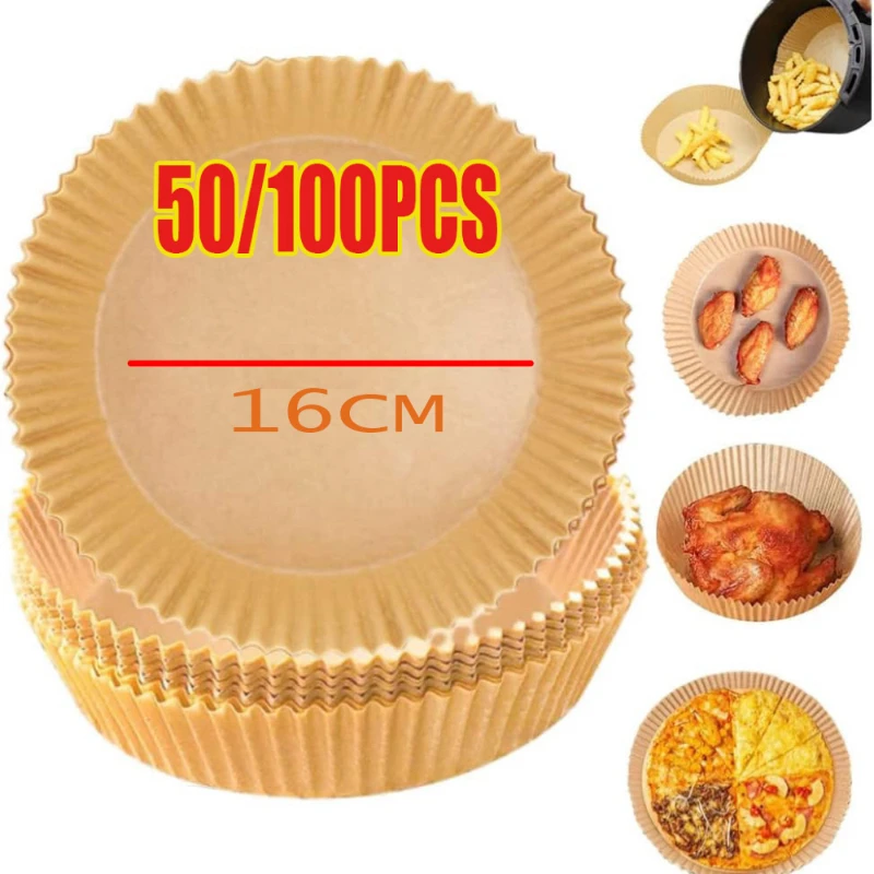 50-300PCS Air Fryer Disposable Paper Square Round Baking Paper Barbecue Plate NonStick Mat Kitchen Oven Oil Absorbing Paper Tool