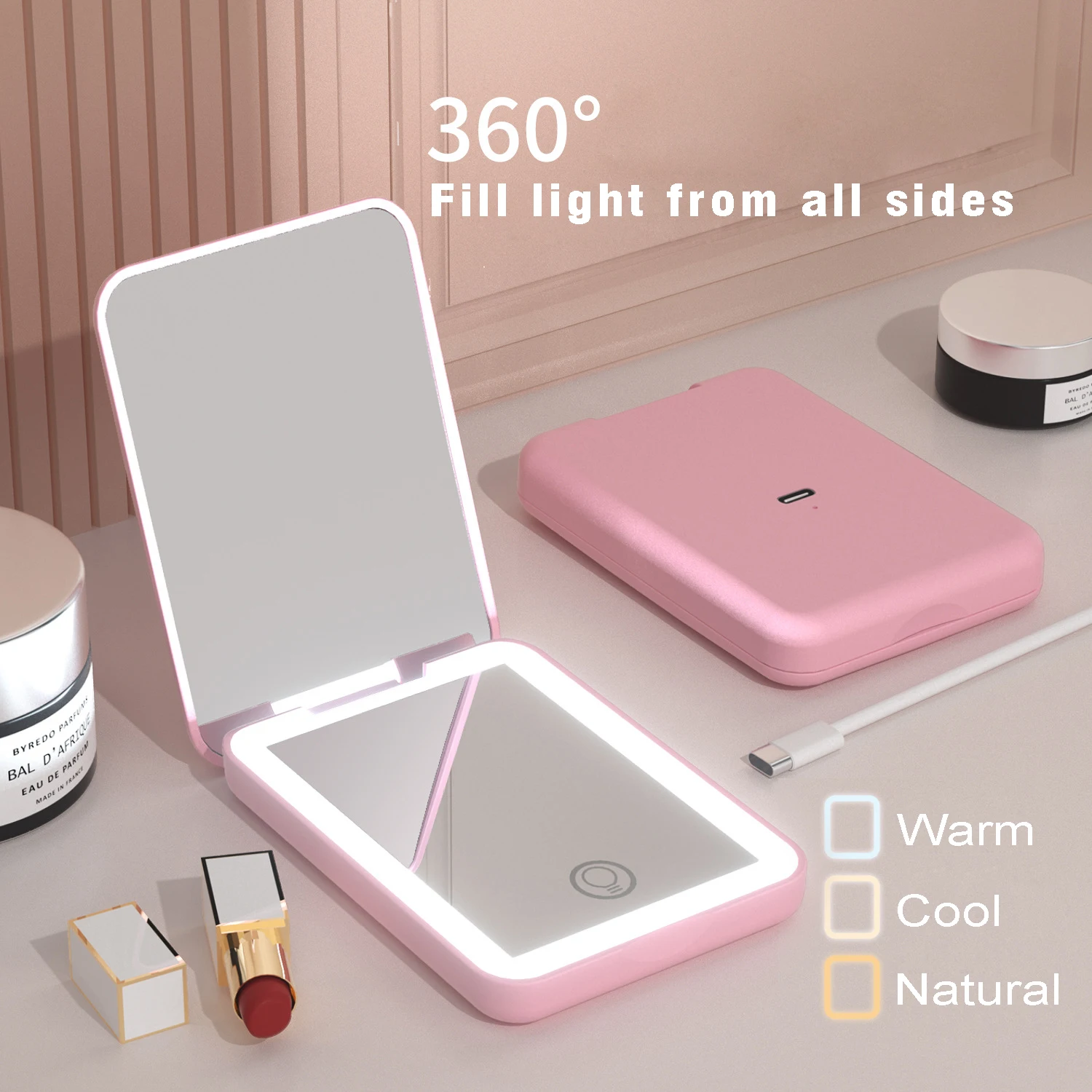 2-stronne mini przenośne powiększające składane lusterko do makijażu Led Compact Pocket Travel Estetyczne lusterka kosmetyczne Narzędzia do makijażu