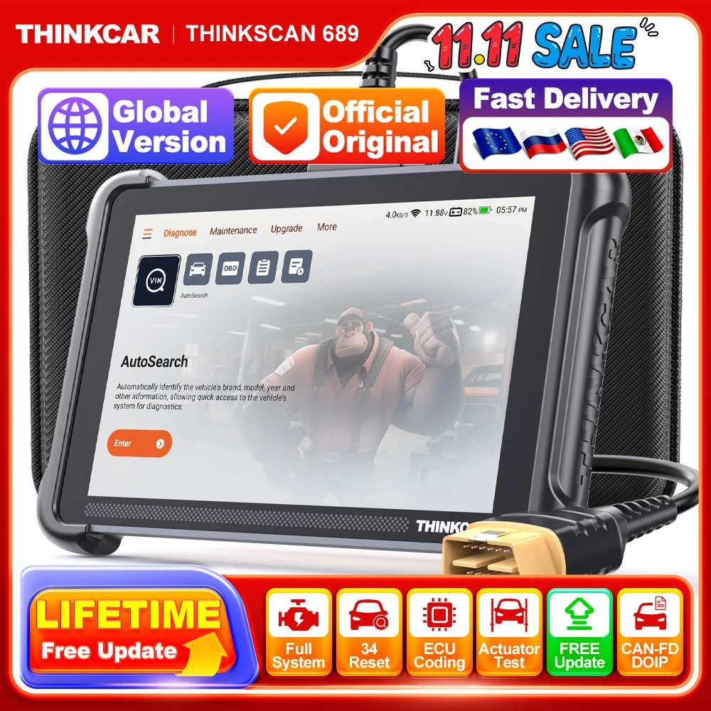 

THINKSCAN 689 Professional Car Diagnostic Tool DOIP CANFD 34 Reset Special Function 8 inch 4+64G Bidirectional Test OBD2 Scanner