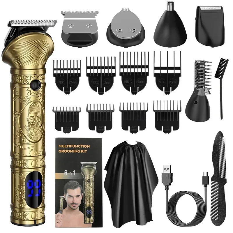 NEW 697 Hair Trimmer  6 in 1 Grooming Kit Hair Clipper Nose Trimmer Shaver Body Trimmer Professional Rechargeable Metal Vintage