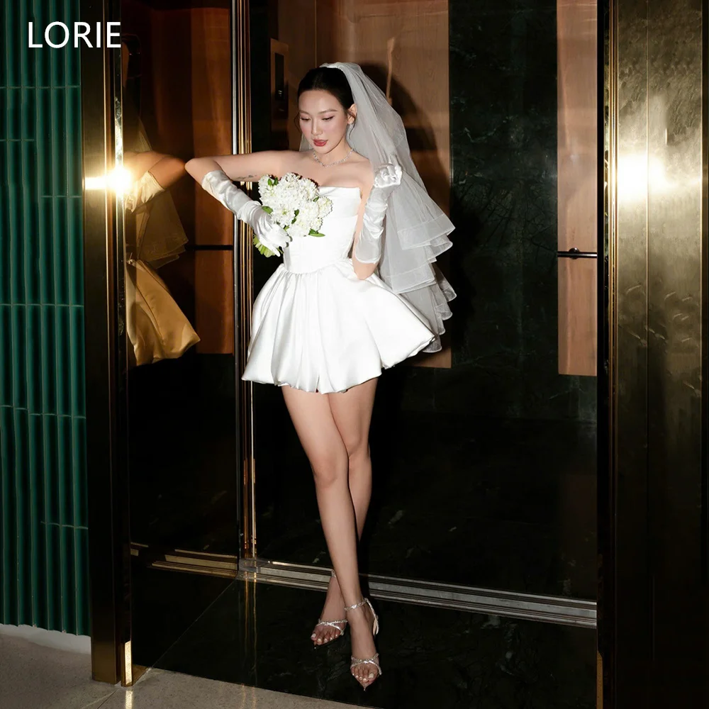 

LORIE Exquisite Mini Satin Wedding Dresses Strapless Sleeveless Bride Prom Gown Draped A-Line Ball Bridal Gowns Customized