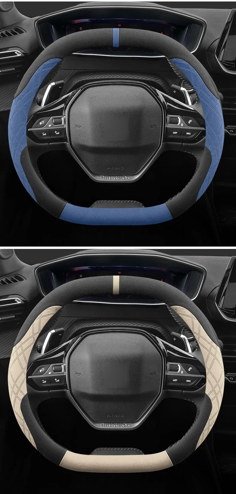 37-38cm Wildleder-Lenkradbezug Aftermarket Double D für Peugeot 3008 5008 508 / 508 SW 408 / 408X Landtrek Auto-Styling – Detail 15
