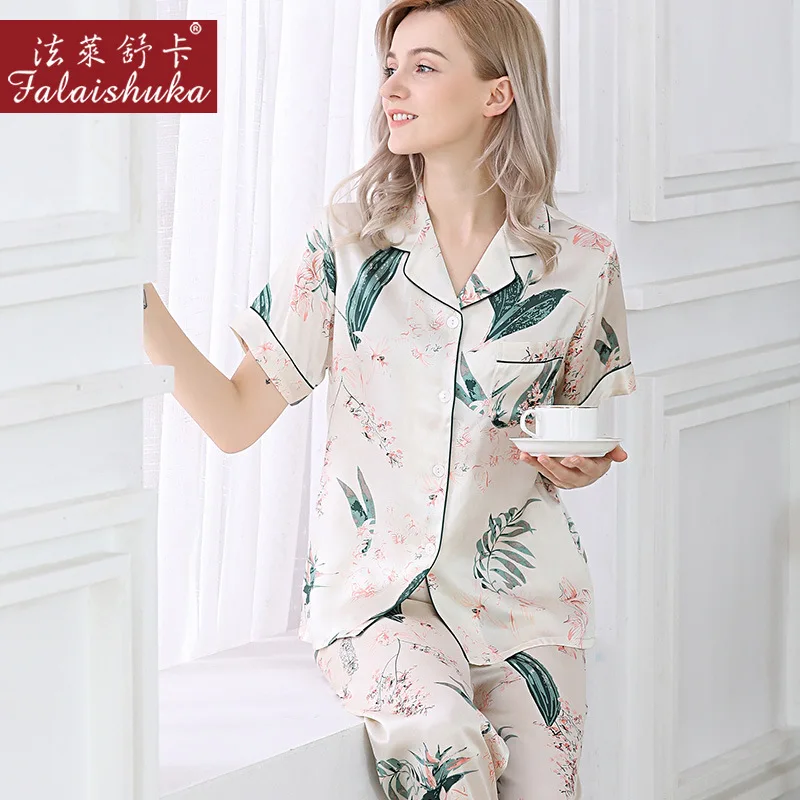 16 momme 100% genuine silk pajamas sets women sleepwear Korean Elegant Fresh Flowers pure silk pyjamas T8247