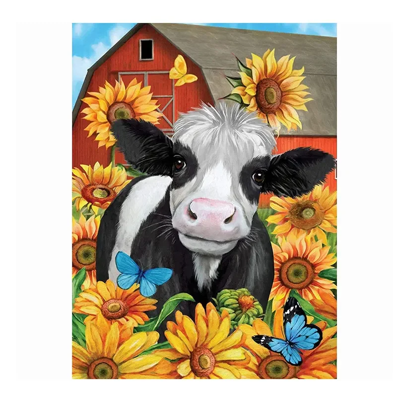 

1pc Diamond Painting Kit Cow and Sunflower Diamond Painting Kit DIY Full Drill Round Diamond Animal Diamond Painting Art Decor