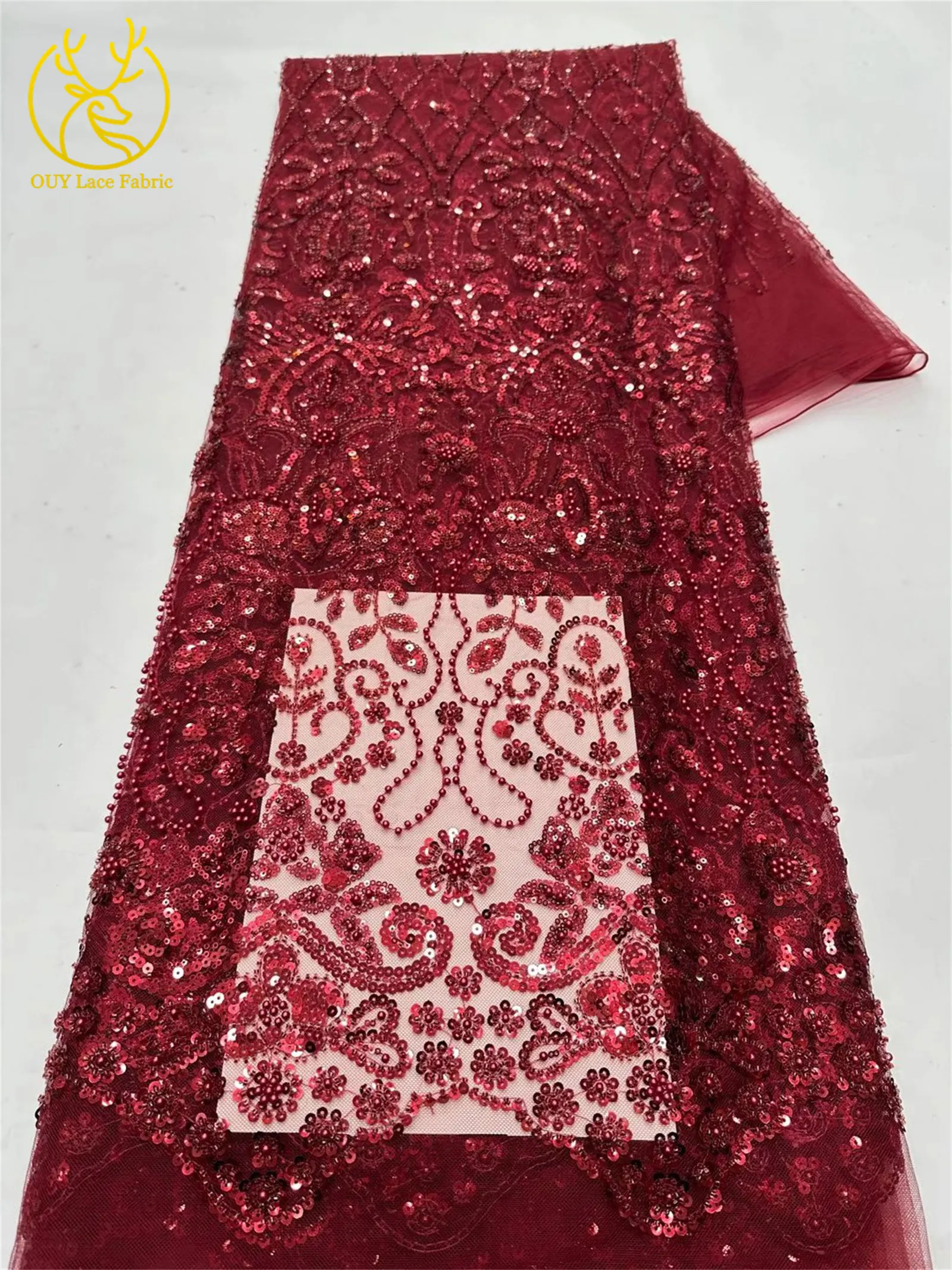 5 Yards meistverkaufter afrikanischer Pailletten-Spitzenstoff, hochwertige Mode, nigerianischer Perlen-Tüll-Spitzenstoff, Nähen von Partykleidern – Detail 26
