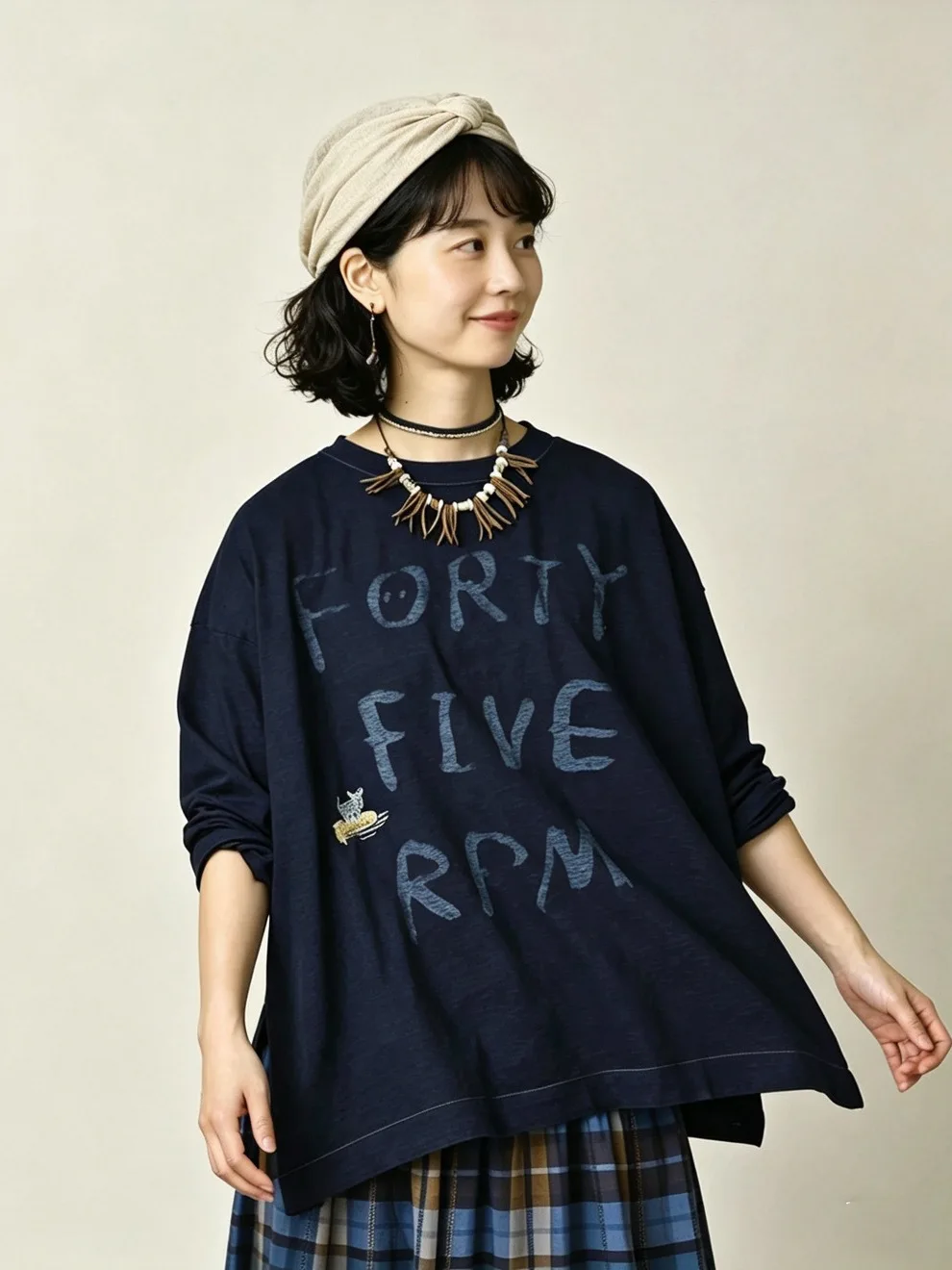 Loose Fit Bamboo Cotton Long Sleeve T-Shirt Embroidered Retro American Japanese Letter Print Cartoon Cartoon Animal Design