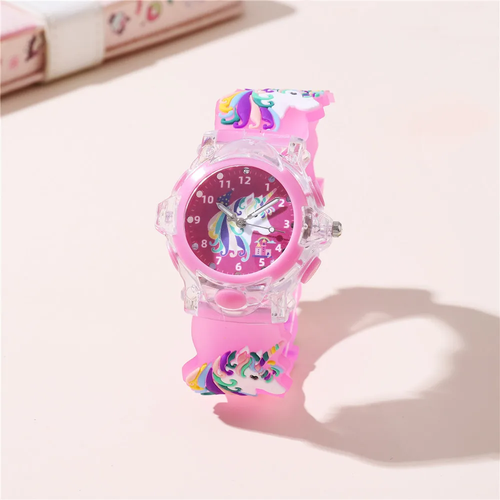 4 Colors Children Watch Glowing Cartoon Unicorn Wristwatch Watch 3-15Years Old Student Watch