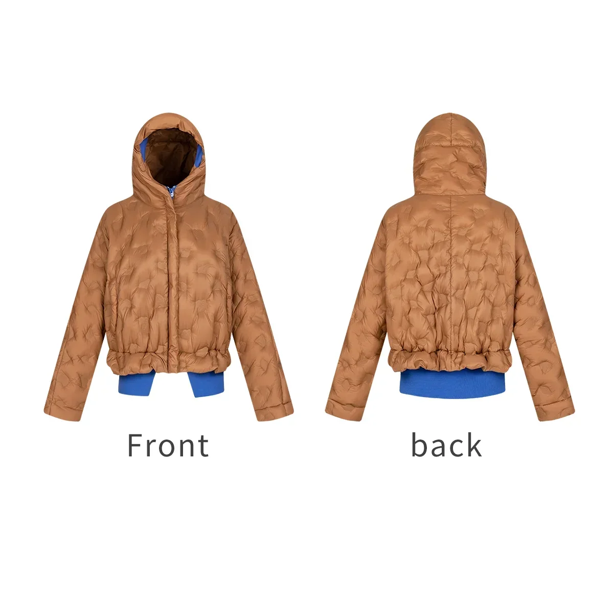 Eral Zip Up Snap Button Puffe,double fabric splicing with a two-tone design,good thermal insulation,duck down,warmth,mocha