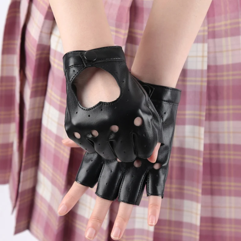 Unisex-Handschuhe im Punk-Stil, fingerlose Handschuhe aus Kunstleder zum Reiten, Fahren, Motorradfahren, Halbfinger-Handschuhe für Männer und Frauen – Detail 3