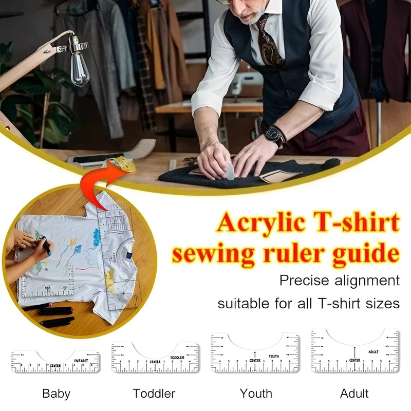 

{Линейка для шитья/инструмент для выравнивания центрирования} Линейка для выравнивания акриловой футболки Направляющий инструмент Линейка для футболки из 4 предметов в центральный дизайн