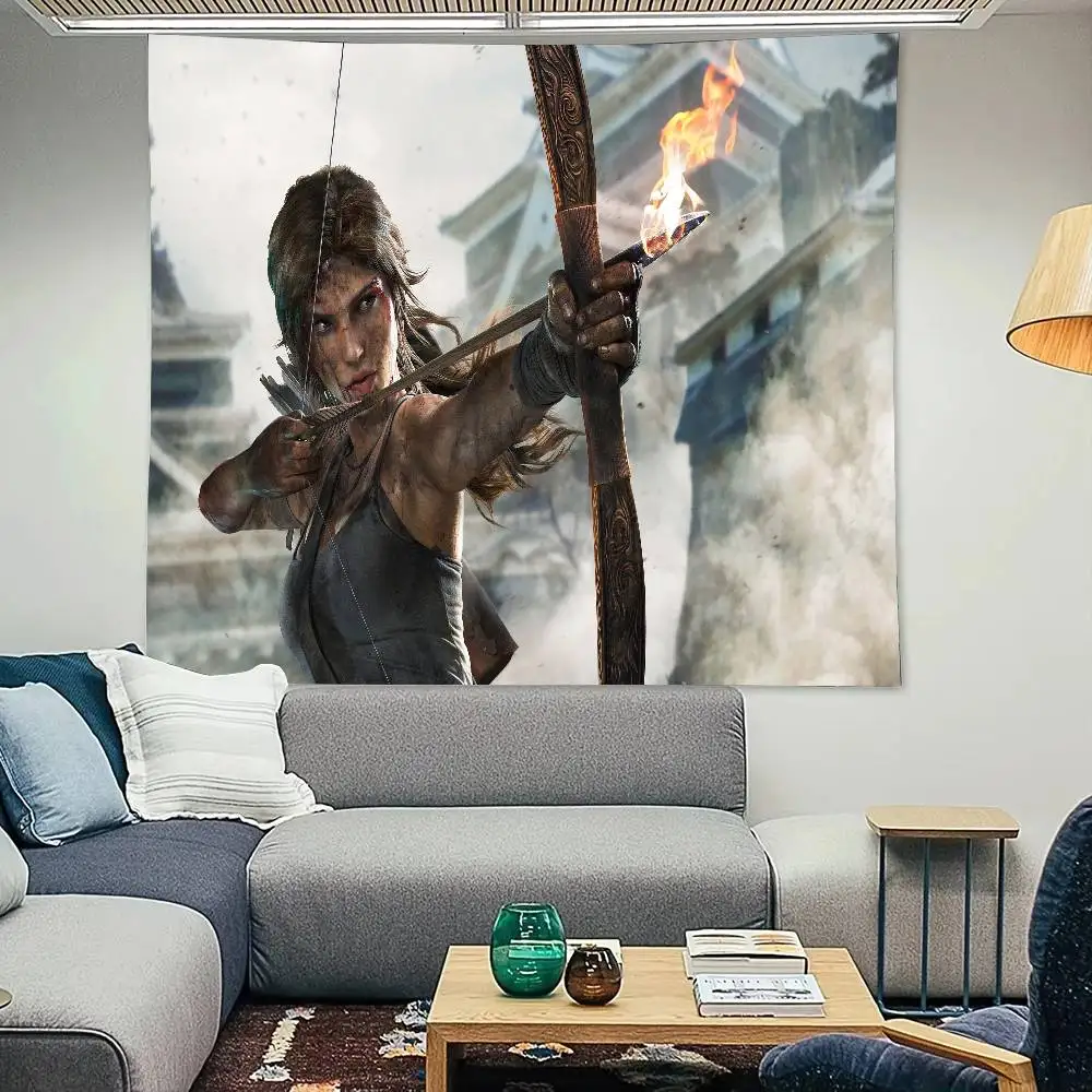 لعبة L-Lara Croft كول T-Tomb Raider نسيج الديكور غرفة نوم عنبر خلفية القماش عطلة المنزل حفلة غرفة المعيشة نادي #5