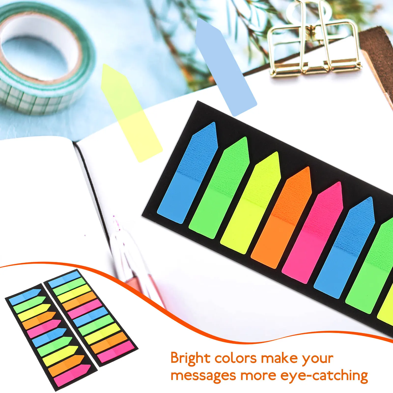 

2Sets Bright Sticky Tabs Fluorescent Page Index Markers for Fast Retrieval Book File Organization Reusable Writing Labels