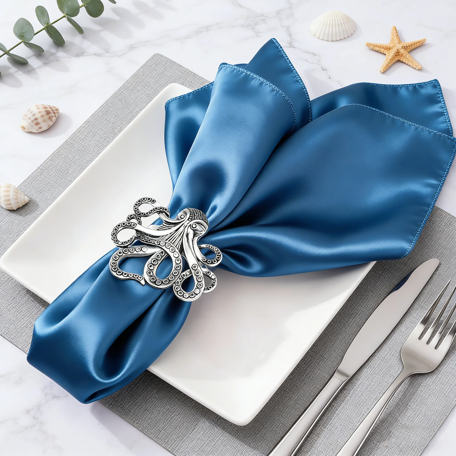 6Pcs Dvianna Antique Silver Octopus Napkin Rings, Metal Nautical Napkin Holders for Beach Party Table Decor