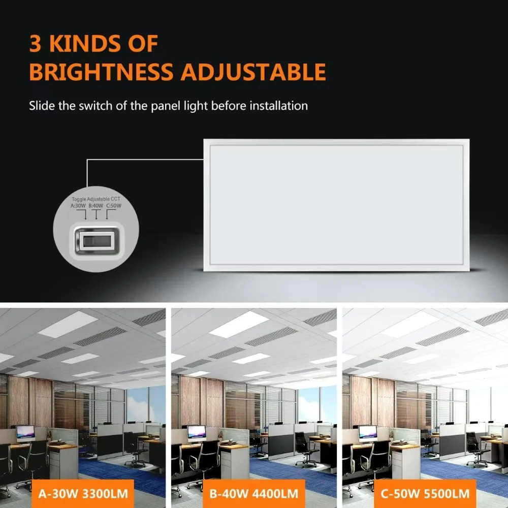 48 Pack 2x4 LED Flat Panel Light for Drop Ceiling, 5000K-4000K-3000K Dimmable, 30W-40W-50W Adjustable, Back-Lit Troffer Lights