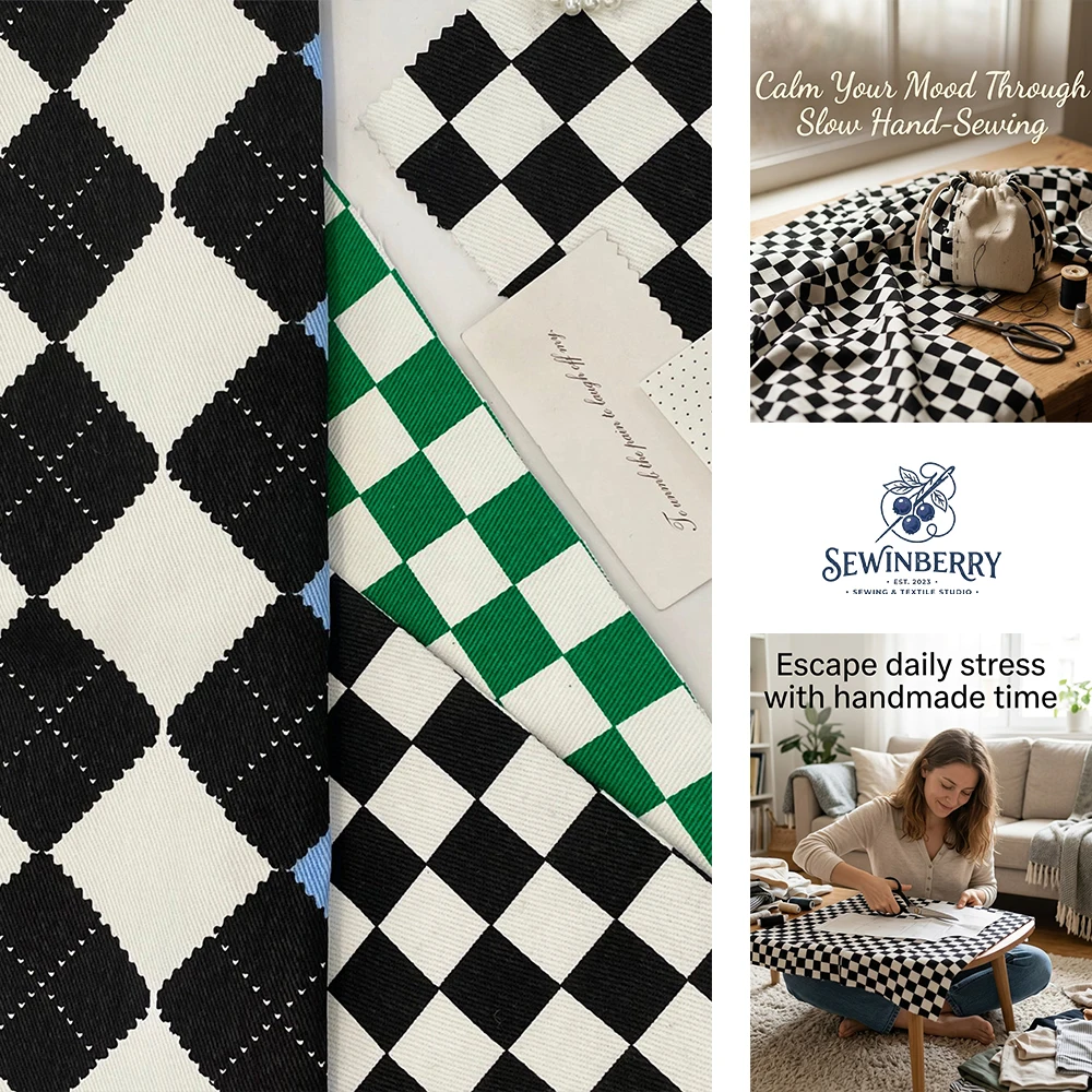 Classic Black White Checkered Corduroy Fabric Stress-Relief DIY Sewing Material For Garment Patchwork Home Decor And Handmade