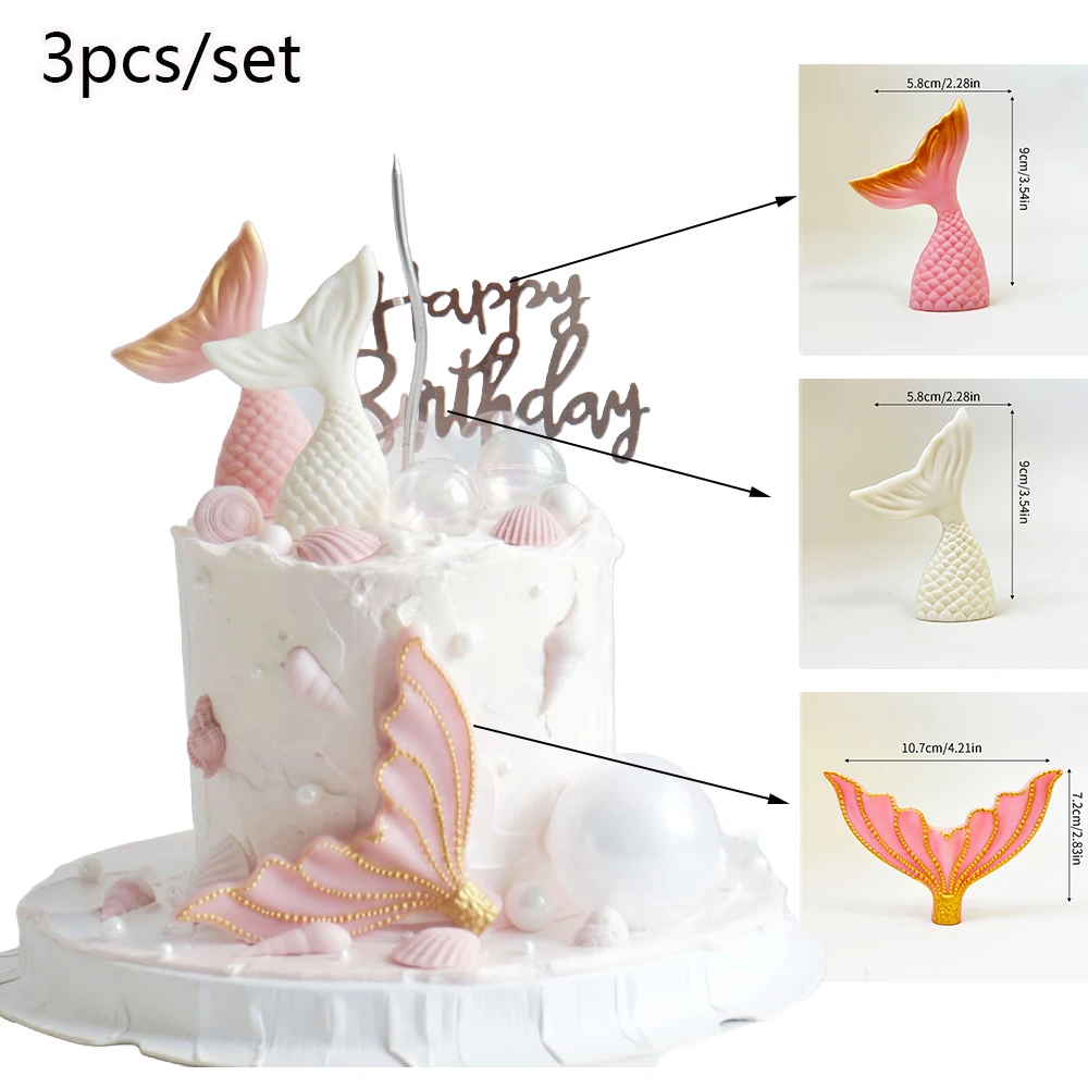 Tortenaufsatz mit Ozeanmotiv, blau, rosa, lila, Meerjungfrauenschwanz, weicher Silikonaufsatz für Kinder, 1. Geburtstag, Baby-Taufe, Party-Kuchendekorationen – Detail 4